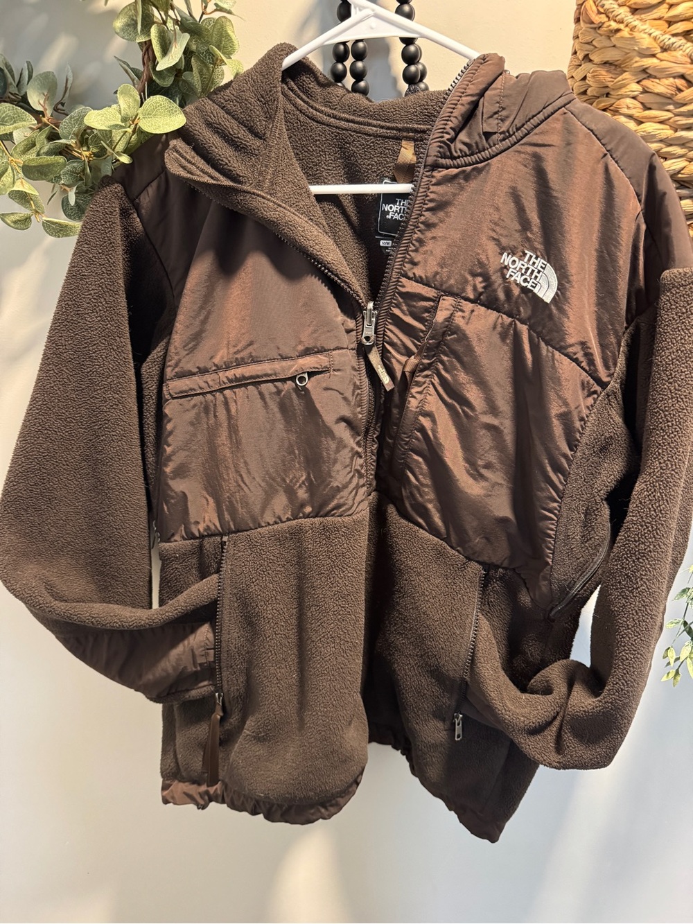 The North Face Men’s Hooded Brown Denali Fleece-Blend Hoodie Jacket size M